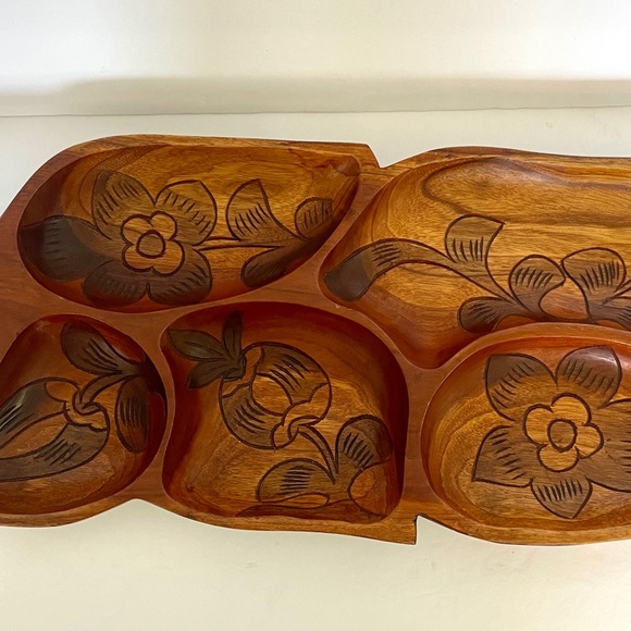 Hand Carved in The Islands Serving Tray w/5 slots - Picture 3 of 6